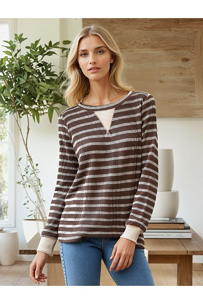 PT11612 STRIPED URBAN RIB KNIT SWEATER 